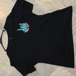 Black Graphic T-Shirt with Skeleton Hand Design